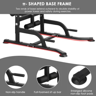 CINK Fitness – Power Tower Multifunctioneel met Opvouwbare Fitnessbank & Weerstandsbanden | Dip Station, Optrekstang & Krachtstation | Thuisgym tot 200 kg | Zwart/Rood