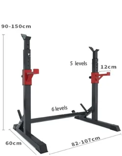 Hennova Bench press - Squat rek - Fitness - Krachtstation - Breedte en hoogte verstelbaar - Multifunctioneel - Barbell support - Zwart - 60 x 107 x 150 cm