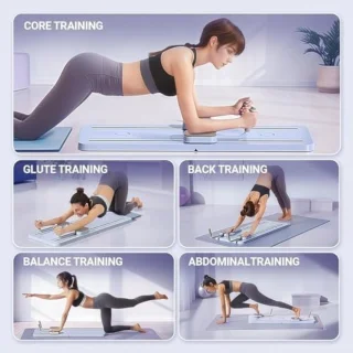Pilates Board Set - Multifunctionele Opvouwbare Ab Trainer Machine, Full Body Workout Apparatuur, Home Gym Core & Abs Workout Board, 5-in-1 Schuif Oefenbord met Weerstandsbanden