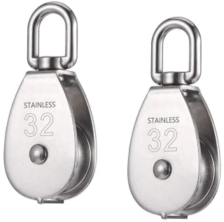 Tovbmup 32mm Pulley - 2-Pack - M32 Rope Pulley - Stainless Steel Pulley - Single Housing - Rope Pulley Roller - Indoor and Outdoor Use - 250 kg Load Capacity - Silver