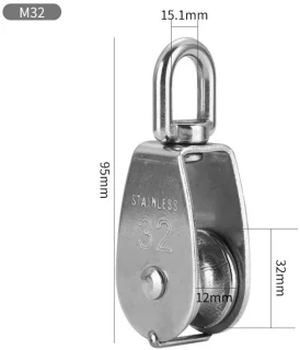 Tovbmup 32mm Pulley - 2-Pack - M32 Rope Pulley - Stainless Steel Pulley - Single Housing - Rope Pulley Roller - Indoor and Outdoor Use - 250 kg Load Capacity - Silver