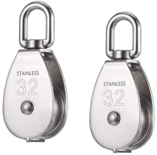 Tovbmup 32mm Pulley - 2-Pack - M32 Rope Pulley - Stainless Steel Pulley - Single Housing - Rope Pulley Roller - Indoor and Outdoor Use - 250 kg Load Capacity - Silver