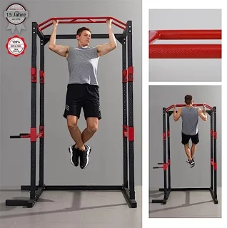 Krachtstation Power Rack van Staal met J-haken en Optrekstang
