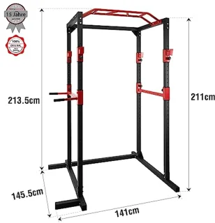 Krachtstation Power Rack van Staal met J-haken en Optrekstang