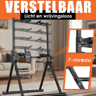 DH FitLife Opvouwbare Power Tower Dip Station tot 210 kg | Vrijstaande Optrekstang met Dipbars en Rugtrainer | Krachtstation Krachttoren