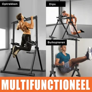 DH FitLife Opvouwbare Power Tower Dip Station tot 210 kg | Vrijstaande Optrekstang met Dipbars en Rugtrainer | Krachtstation Krachttoren