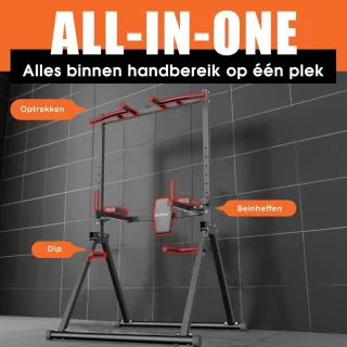 DH FitLife Opvouwbare Power Tower Dip Station tot 210 kg | Vrijstaande Optrekstang met Dipbars en Rugtrainer | Krachtstation Krachttoren