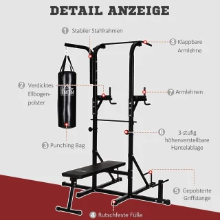 Krachtstation met Optrekstang en Dipstation voor Thuis Fitness