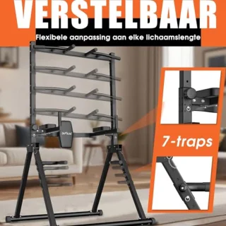 Vouwbare Power Tower Dip Station tot 210 kg | Vrijstaande Pull-Up Bar met Dips en Rugtrainer | Fitness Station voor Thuisgym