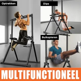 Vouwbare Power Tower Dip Station tot 210 kg | Vrijstaande Pull-Up Bar met Dips en Rugtrainer | Fitness Station voor Thuisgym