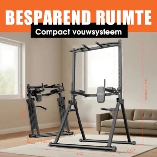 Vouwbare Power Tower Dip Station tot 210 kg | Vrijstaande Pull-Up Bar met Dips en Rugtrainer | Fitness Station voor Thuisgym