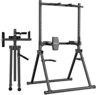 Vouwbare Power Tower Dip Station tot 210 kg | Vrijstaande Pull-Up Bar met Dips en Rugtrainer | Fitness Station voor Thuisgym