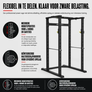 Wat vinden we goed aan de Aj-sports power cage met safety spotters, multi grip pull up bar en haltersteunen