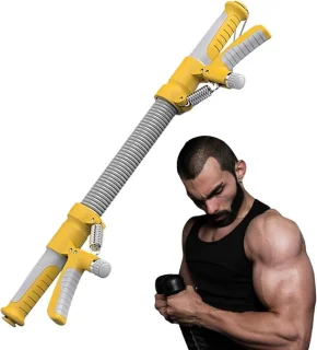Armtrainer Krachttraining - Oefenapparaat Bovenlichaam - Kracht Opbouwen - Verstelbare Weerstand - 55 x 16 x 7 cm - Geel