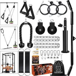 Fitness pulley systeem kracht training set zwart