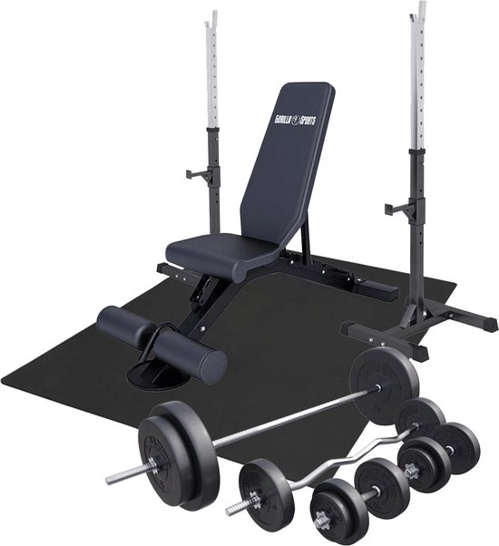 Gorilla Sports Fitnessbank Set Met Squat Rack en 100 kg Gewichten review