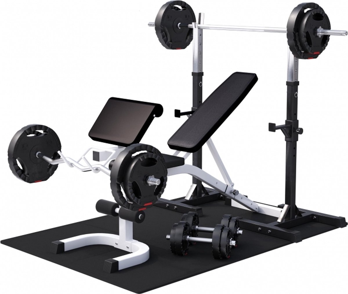 De Gorilla Sports Halterbank met 100 kg Halterset in één oogopslag