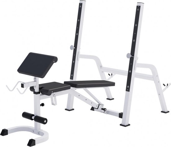 Gorilla Sports Halterbank met Squat Rack Wit review