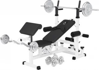Gorilla Sports Halterbank Wit Met Halterset 108 kg Chroom