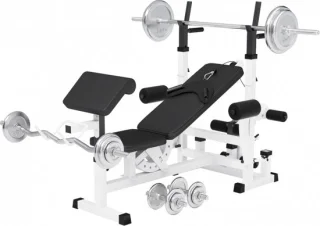 Gorilla Sports Halterbank Wit Met Halterset 108 kg Chroom