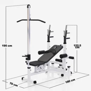 Gorilla Sports Universele Halterbank met Lat Pulley wit