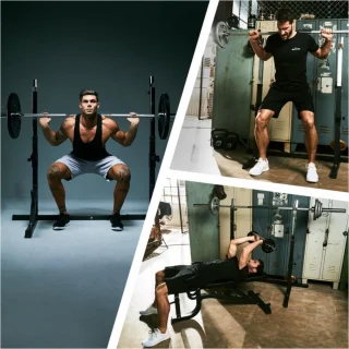 Gorilla Sports verstelbaar squat rack met dipsteunen en safety spotters