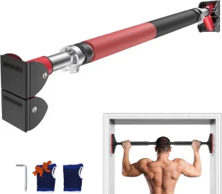 IGOODS Pull Up Bar 72-92 cm Verstelbaar Zwart/Rood Incl. Handschoenen