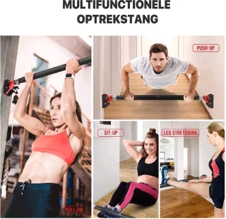 IGOODS Pull Up Bar 72-92 cm Verstelbaar Zwart/Rood Incl. Handschoenen
