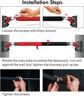 IGOODS Pull Up Bar 72-92 cm Verstelbaar Zwart/Rood Incl. Handschoenen