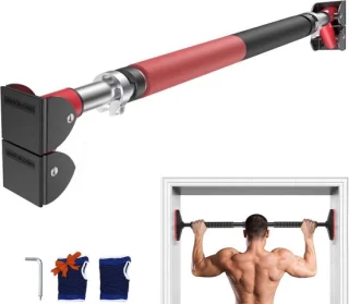 IGOODS Pull Up Bar 72-92 cm Verstelbaar Zwart/Rood Incl. Handschoenen