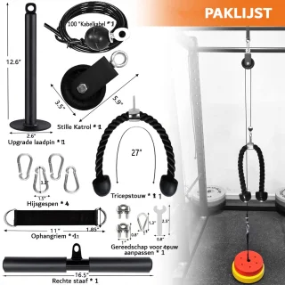 Kabelsysteem Set 13-delig voor Krachttraining en Fitness