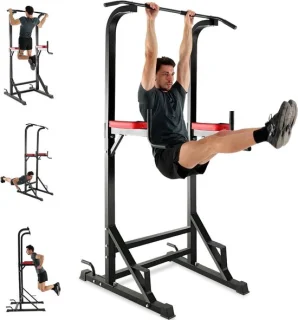 Krachtstation Fitness hometrainer dip station zwart rood