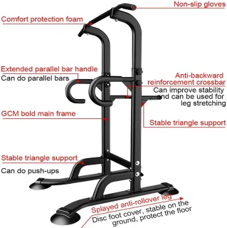 Krachtstations Power Tower Pull Up en Dip Station Zwart