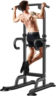 Krachtstations Power Tower Pull Up en Dip Station Zwart