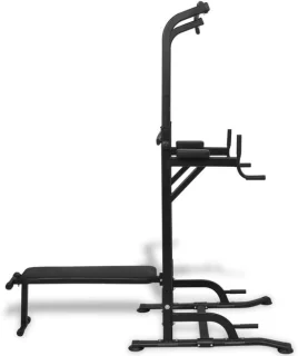 Krachttoren met bank - fitnessstation home gym - zwart
