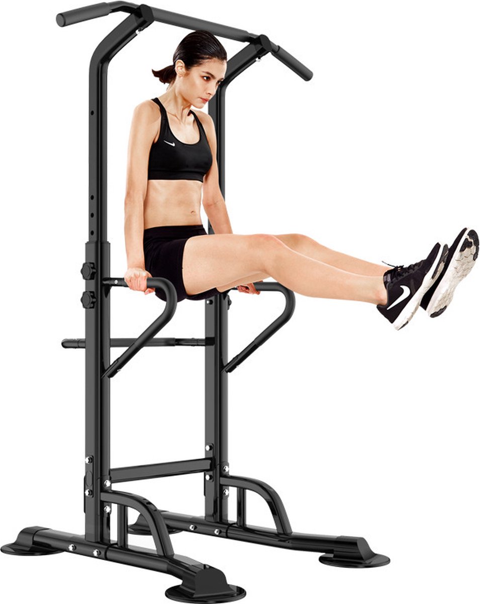 De MIKING Krachtstation Power Tower Pull Up & Dip Station zwart in één oogopslag