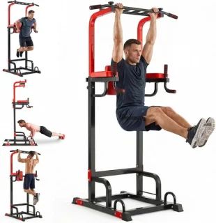 Optrekstang dip station - 155-220 cm - zwart/rood