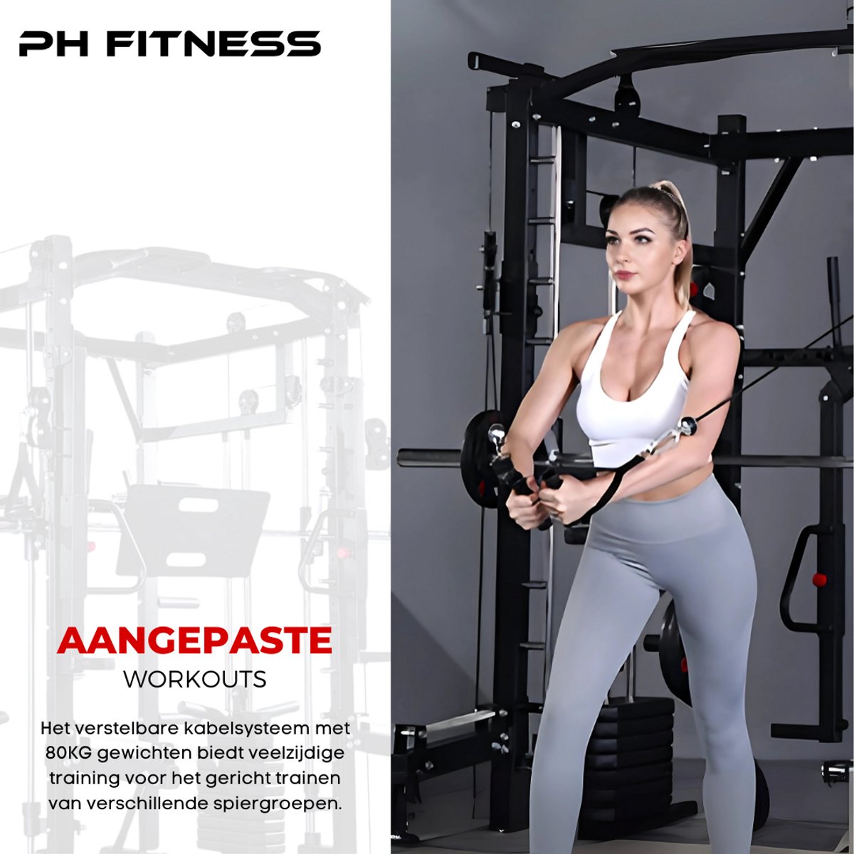 Wat vinden we goed aan de PH Fitness Power Rack Smith Machine 160KG Gewichtsstapel All-in-One Krachtstation