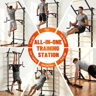 Power Tower Krachtstation - Dip Station Optrekstang - Kracht Training - Vrijstaand Zonder Wandmontage - 228 cm Hoogte - Zwart