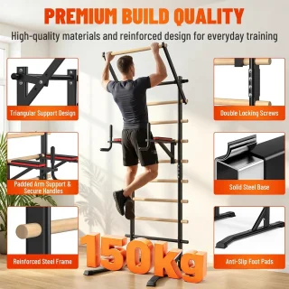 Power Tower Krachtstation - Dip Station Optrekstang - Kracht Training - Vrijstaand Zonder Wandmontage - 228 cm Hoogte - Zwart