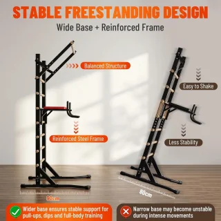 Power Tower Krachtstation - Dip Station Optrekstang - Kracht Training - Vrijstaand Zonder Wandmontage - 228 cm Hoogte - Zwart