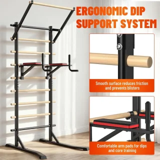 Power Tower Krachtstation - Dip Station Optrekstang - Kracht Training - Vrijstaand Zonder Wandmontage - 228 cm Hoogte - Zwart