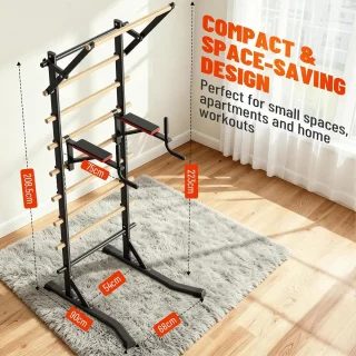 Power Tower Krachtstation - Dip Station Optrekstang - Kracht Training - Vrijstaand Zonder Wandmontage - 228 cm Hoogte - Zwart