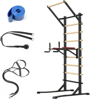 Power Tower Krachtstation - Dip Station Optrekstang - Kracht Training - Vrijstaand Zonder Wandmontage - 228 cm Hoogte - Zwart