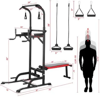Serolux 3-in-1 Power Tower Pro Pull Up Bar & Halterbank Zwart