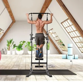Serolux 3-in-1 Power Tower Pro Pull Up Bar & Halterbank Zwart