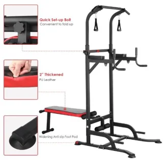 Serolux 3-in-1 Power Tower Pro Pull Up Bar & Halterbank Zwart