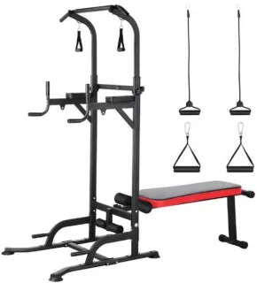 Serolux 3-in-1 Power Tower Pro Pull Up Bar & Halterbank Zwart