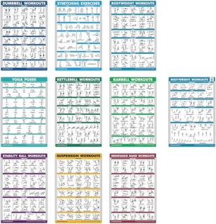 Set van 10 oefenposters voor krachttraining en fitness