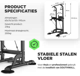 SOUTHWALL Krachtstation 2-in-1 Power Tower en Dip Station Zwart